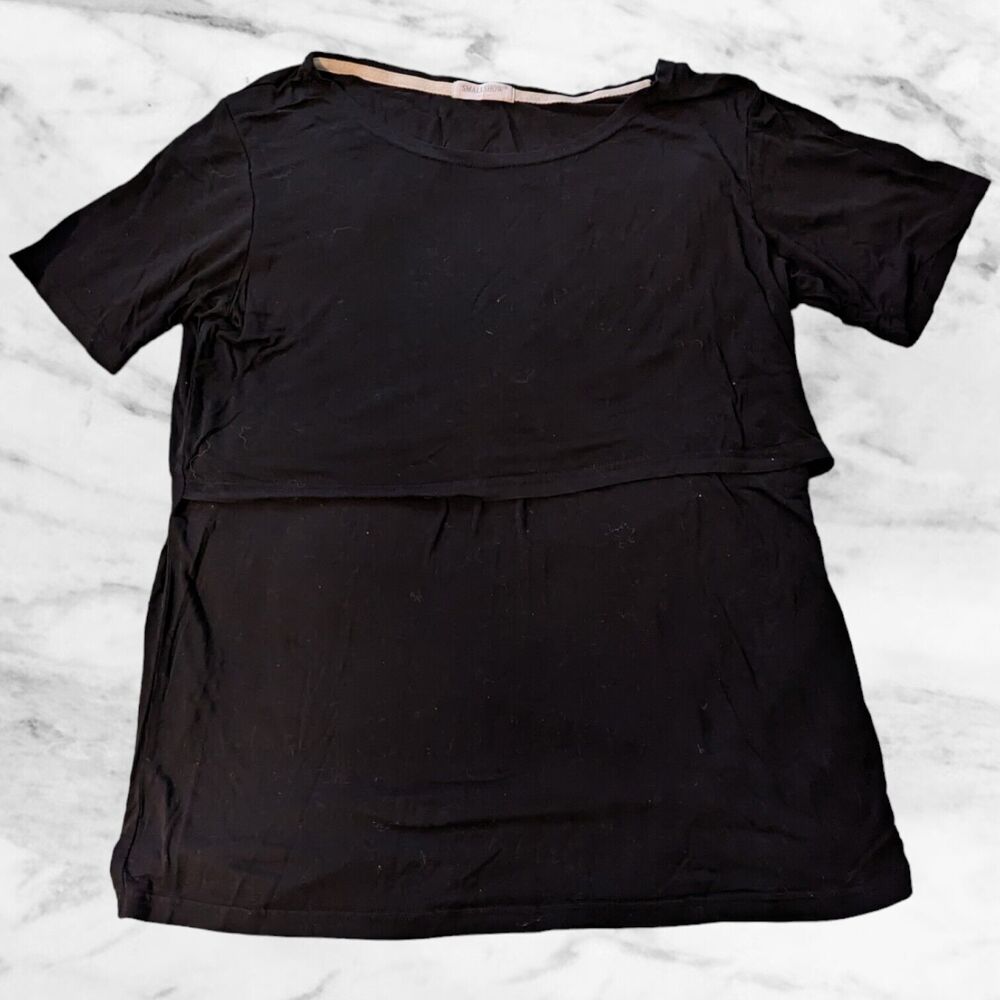 Small Show Pullover Shirt Womens Black Maternity Top Large SS Rayon Blend